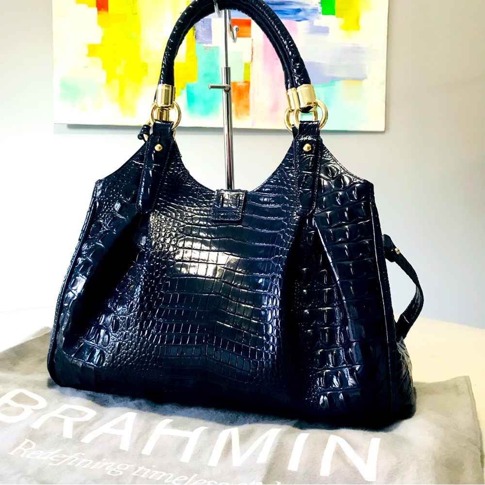 BRAHMIN SET - Elisa Ink Hobo + Checkbook Wallet + Sand Dollar Tassel - Picture 4 of 16